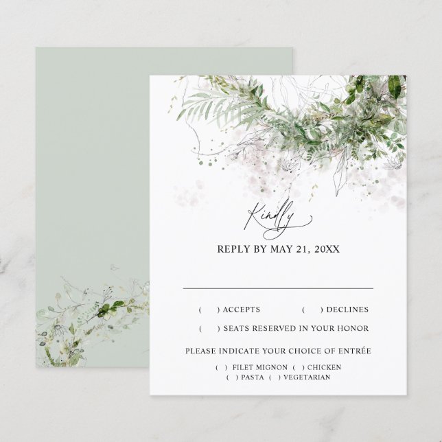 Boho Greenery Leaves Wedding RSVP (Front/Back)