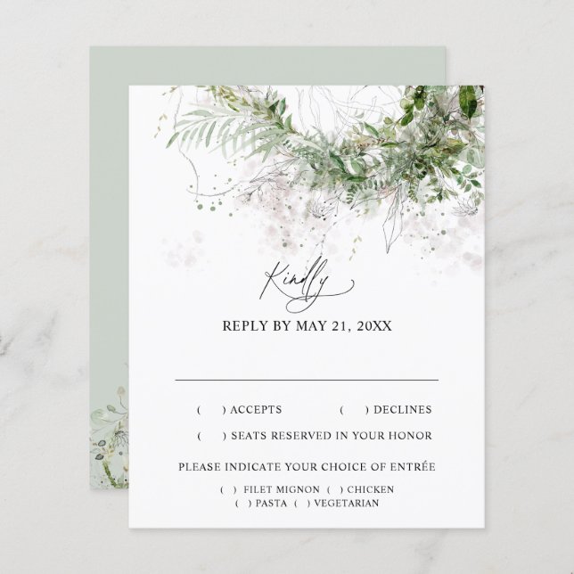 Boho Greenery Mariage Feuille RSVP (Devant / Derrière)