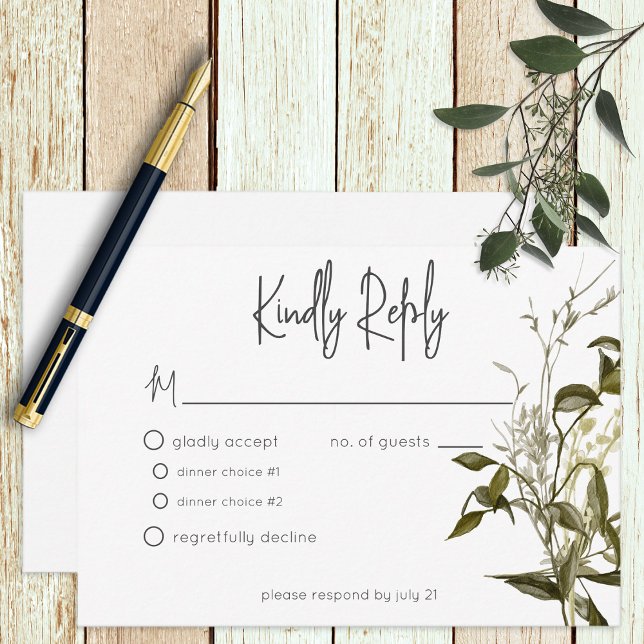 Boho Greenery Modern Floral Wedding RSVP Card (Creator Uploaded)
