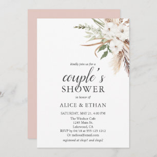 Boho Greenery Pampa Grass Couple Shower Invitation