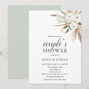 Boho Greenery Pampa Grass Couple Shower Invitation