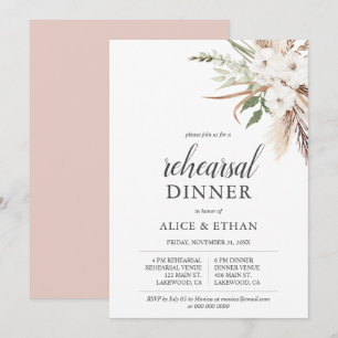 Boho Greenery Pampa Grass Rehearsal Dinner Invitation