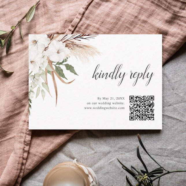 Boho Greenery Pampa Grass Wedding Online RSVP Enclosure Card (Creator Uploaded)