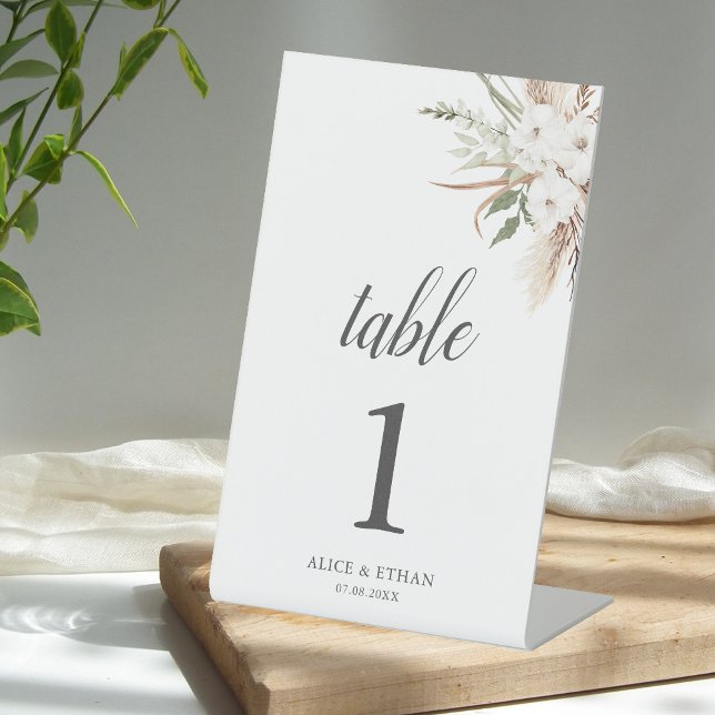 Boho Greenery Pampa Grass Wedding Table Pedestal S Sign (Creator Uploaded)
