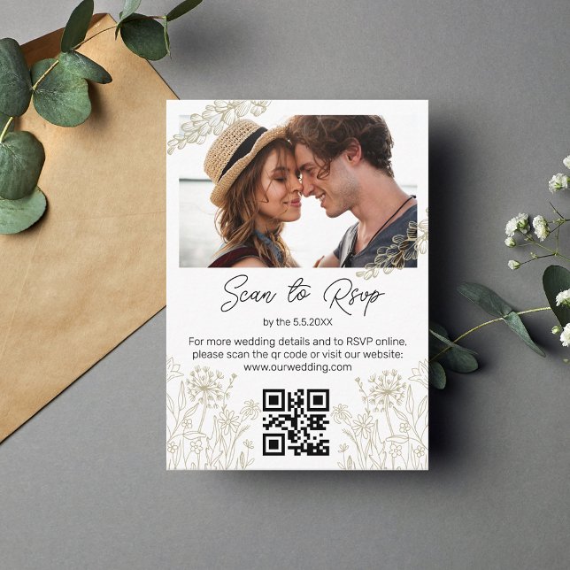 boho greenery qr code rsvp photo wedding green enclosure card (Creator Uploaded)