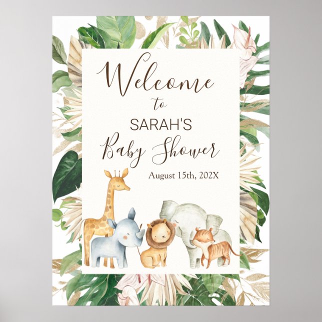 Boho Greenery Safari Baby Shower Welcome Sign (Front)