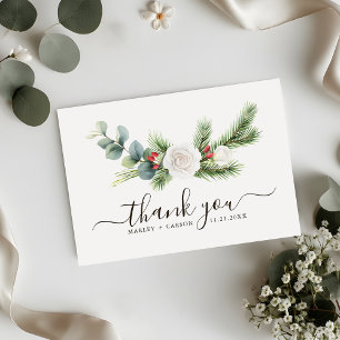Boho Greenery Script Evergreen Wedding Thank You Card