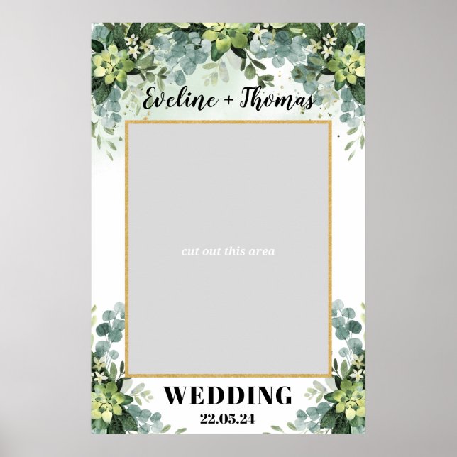 Boho greenery succulent wedding photo prop poster (Front)