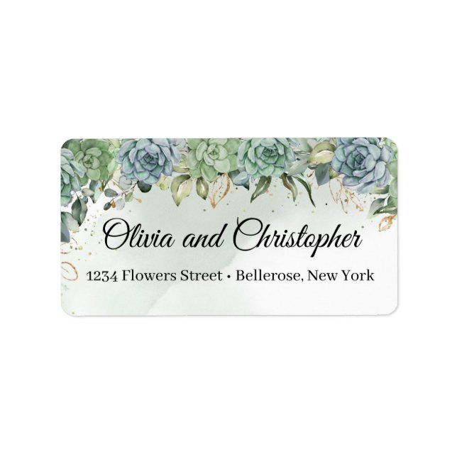 Boho greenery succulents eucalyptus gold frame label (Front)