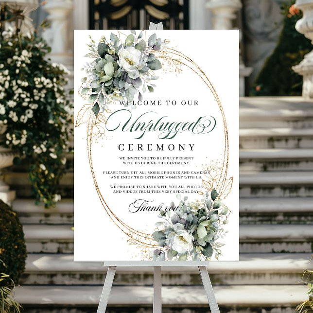 Boho Greenery Unplugged Ceremony Poster Gold (Boho Greenery Unplugged Ceremony Poster Gold)