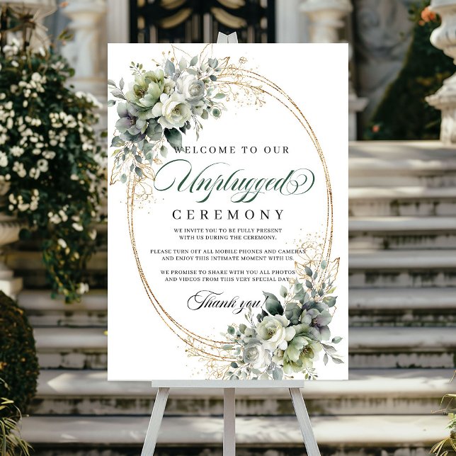 Boho Greenery Unplugged Ceremony Sign Poster Gold (Boho Greenery Unplugged Ceremony Sign Poster Gold)