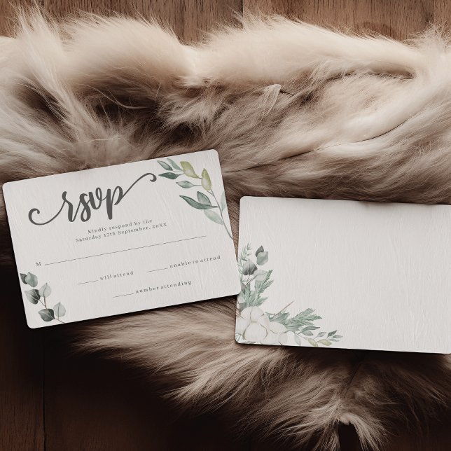 Boho Greenery Watercolor Eucalyptus Wedding RSVP Card (Creator Uploaded)