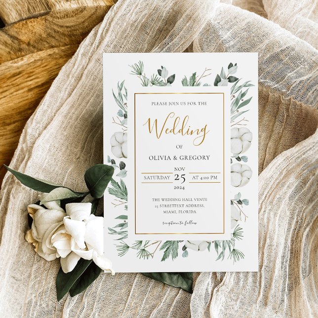 Boho Greenery Watercolor White Flowers Wedding Invitation (Creator Uploaded)