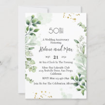 Boho Greenery Wedding Anniversary Invitations