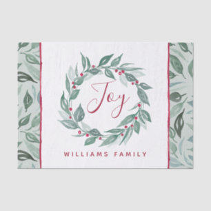 Boho Greenery Wreath Red Berries Name Holiday Tissue Paper