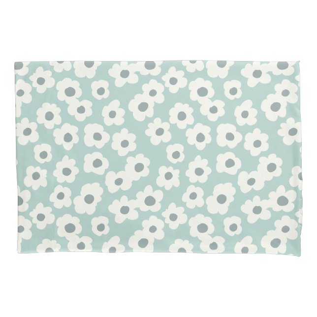 Boho Gren White Grey Floral Trendy Modern Pillowcase (Front)