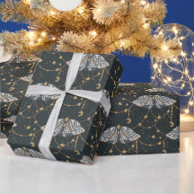 Boho Grey Celestial Moth Pattern