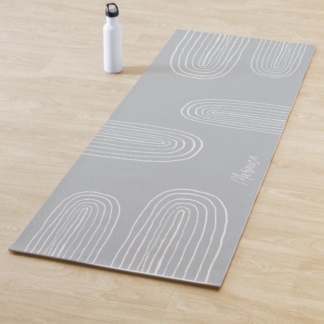 Boho Grey Mid Century Chic Rainbow Monogrammed Yoga Mat (In Situ)