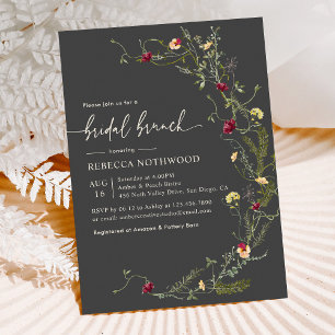 Boho Grey Watercolor Wildflowers Bridal Brunch Invitation