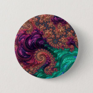Boho Groovy Colourful Jewel Tone Abstract Fractal 2 Inch Round Button
