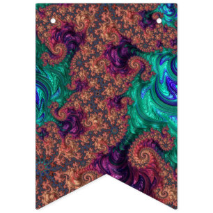 Boho Groovy Colourful Jewel Tone Abstract Fractal Bunting Flags