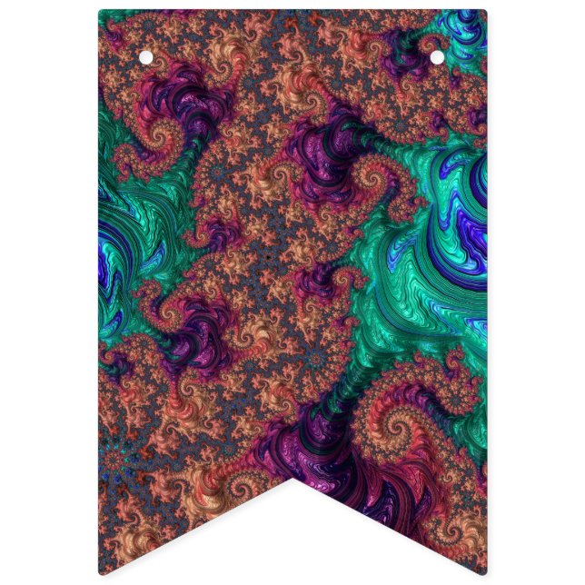 Boho Groovy Colourful Jewel Tone Abstract Fractal Bunting Flags (First Flag)