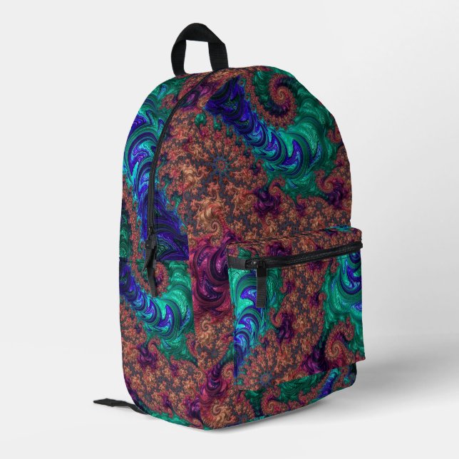 Boho Groovy Colourful Jewel Tone Abstract Fractal Printed Backpack (Back Corner Left)
