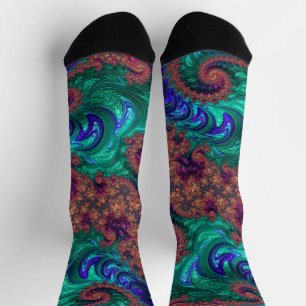 Boho Groovy Colourful Jewel Tone Abstract Fractal Socks