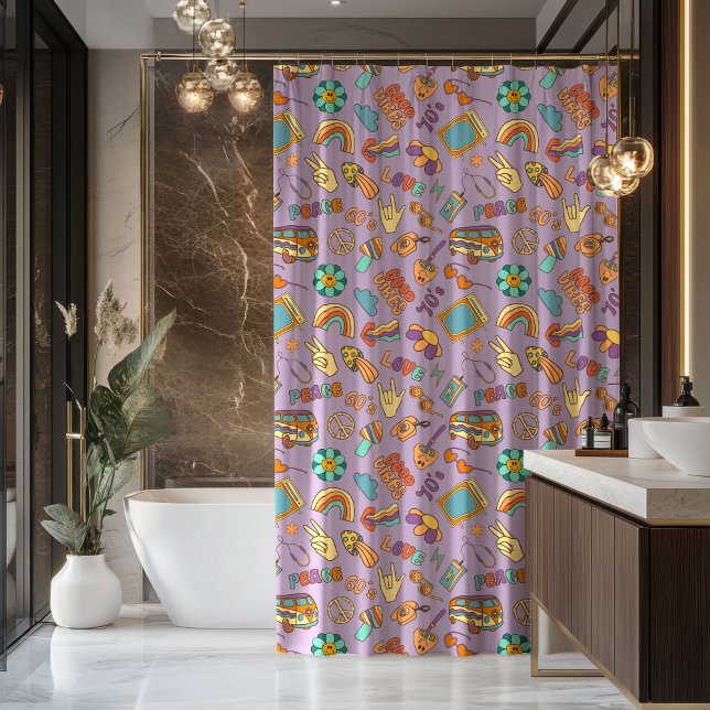 Boho Groovy Curtain Retro Pastel Bath Vibes (Boho Groovy Curtain Retro Pastel Bath Vibes)