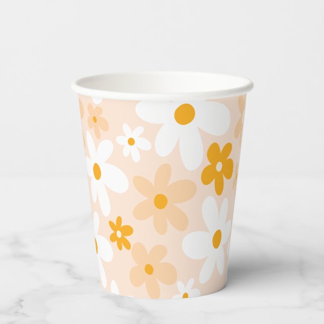 Boho Groovy Daisy Party Paper Cups (Back)