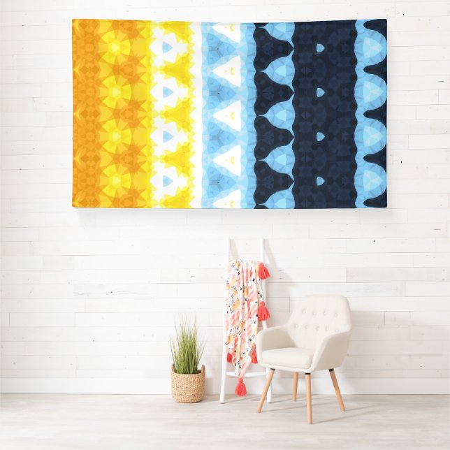 Boho Groovy Geometric Abstract AroAce Pride Flag Banner (Insitu)