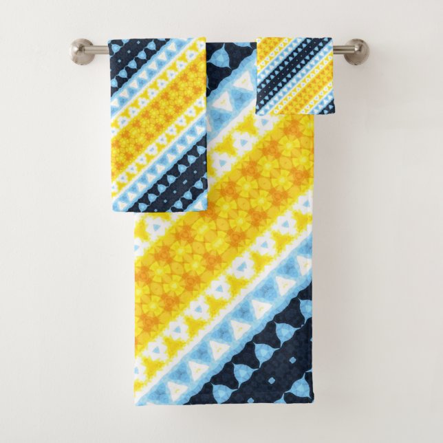 Boho Groovy Geometric Abstract AroAce Pride Flag Bath Towel Set (Insitu)
