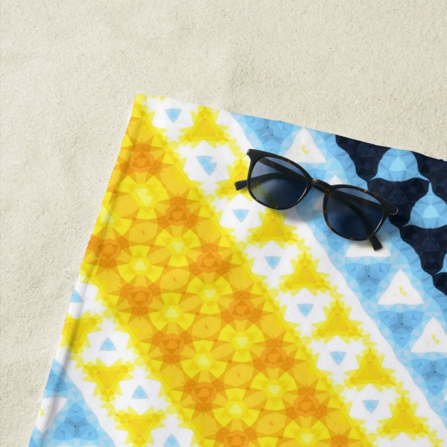 Boho Groovy Geometric Abstract AroAce Pride Flag Beach Towel (In Situ)