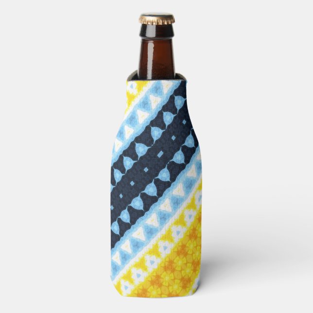 Boho Groovy Geometric Abstract AroAce Pride Flag Bottle Cooler (Bottle Front)