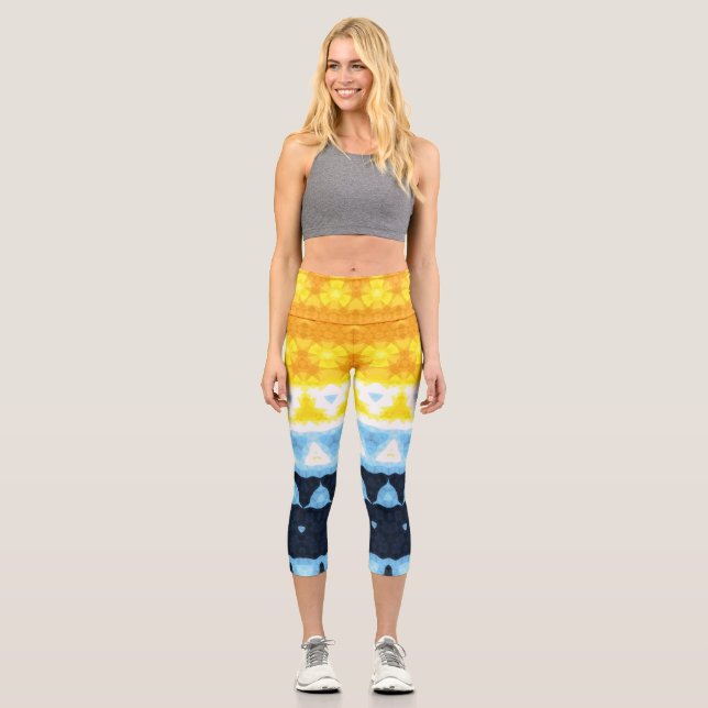 Boho Groovy Geometric Abstract AroAce Pride Flag Capri Leggings (Front)