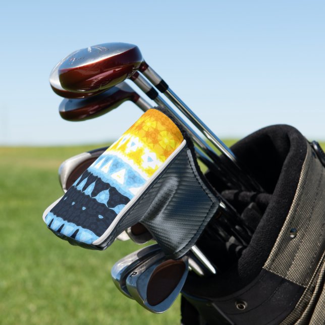 Boho Groovy Geometric Abstract AroAce Pride Flag Golf Head Cover (In Situ)