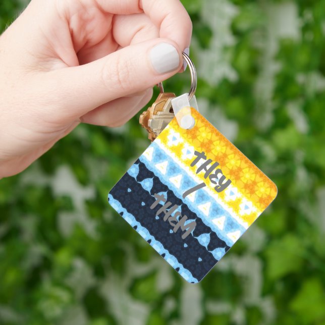Boho Groovy Geometric Abstract AroAce Pride Flag Keychain (Hand)