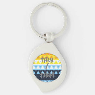 Boho Groovy Geometric Abstract AroAce Pride Flag Keychain