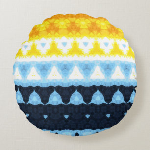 Boho Groovy Geometric Abstract AroAce Pride Flag Round Pillow