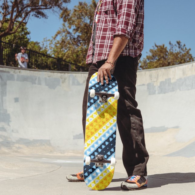 Boho Groovy Geometric Abstract AroAce Pride Flag Skateboard (Outdoor 2)
