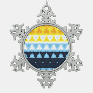 Boho Groovy Geometric Abstract AroAce Pride Flag Snowflake Pewter Christmas Ornament