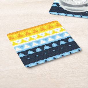 Boho Groovy Geometric Abstract AroAce Pride Flag Square Paper Coaster