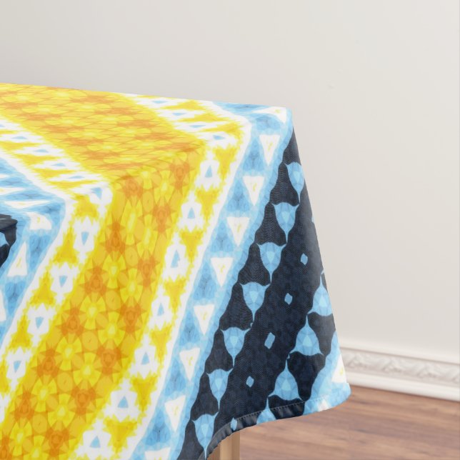 Boho Groovy Geometric Abstract AroAce Pride Flag Tablecloth (In Situ)