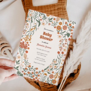 Boho Groovy Meadow Wildflower Baby Shower Invitation