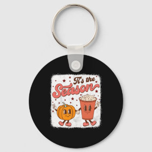 Boho Groovy Tis The Season Cute Pumpkin Spice Fall Keychain