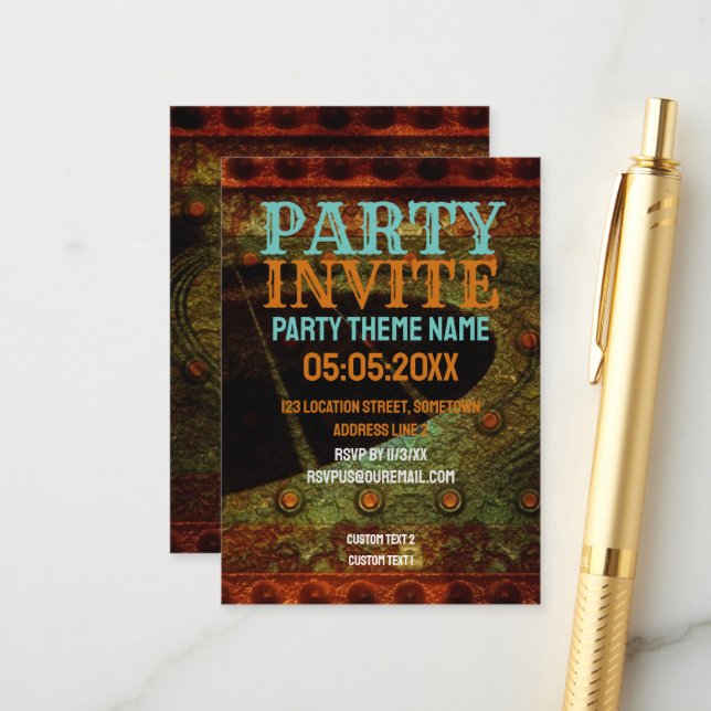 Boho Grunge Guitar Music Party Carte Invitation (Devant/Arrière en situation)