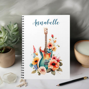 Boho Guitar with Floral Blooms Notebook
