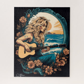 Boho Guitare fille de plage Puzzle