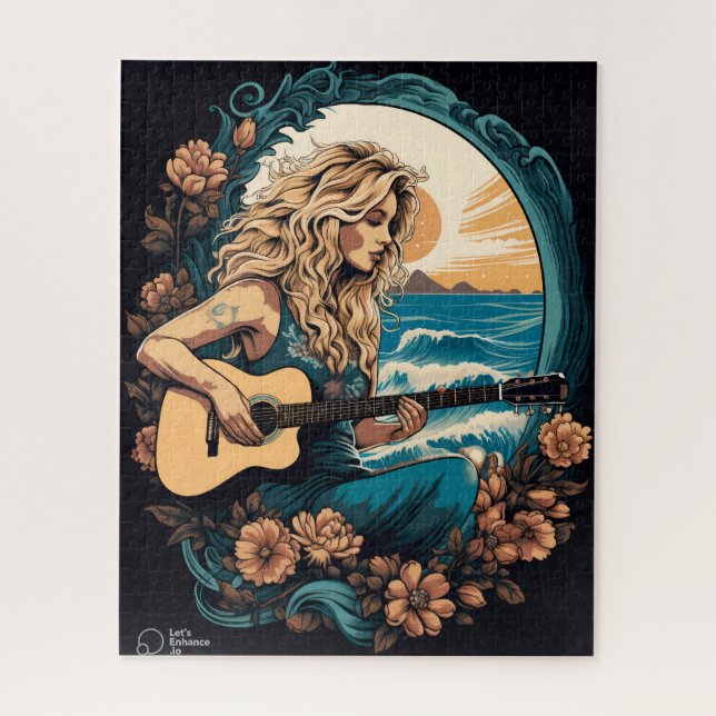 Boho Guitare fille de plage Puzzle (Vertical)