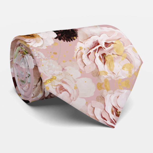 Boho H2 Dusty Roses Burgundy Mums DIY background Tie (Rolled)